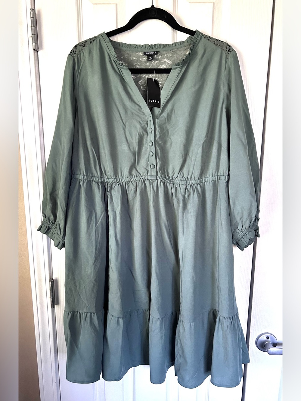 Torrid Mini Challis Shirt Dress Dark Forest Green Lace Back Size 0 NWT